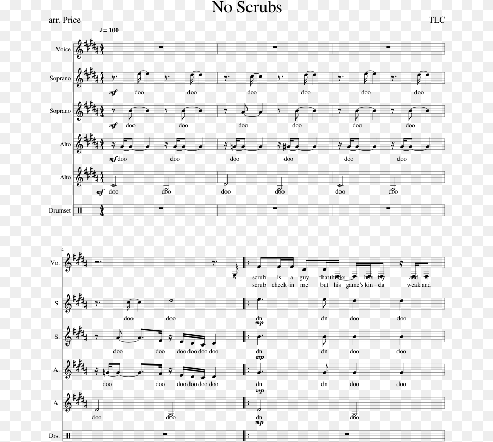 No Scrubs Ssaa Sheet Music, Gray Free Transparent Png