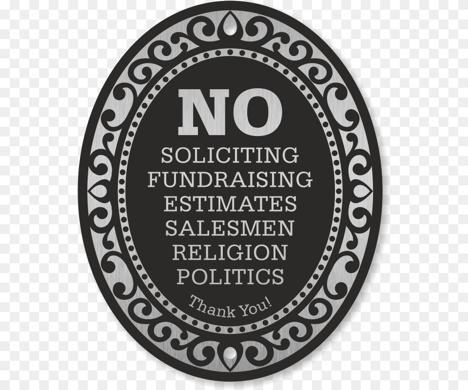 No Soliciting Thank You Diamondplate Door Sign Circle, Plaque, Disk Png