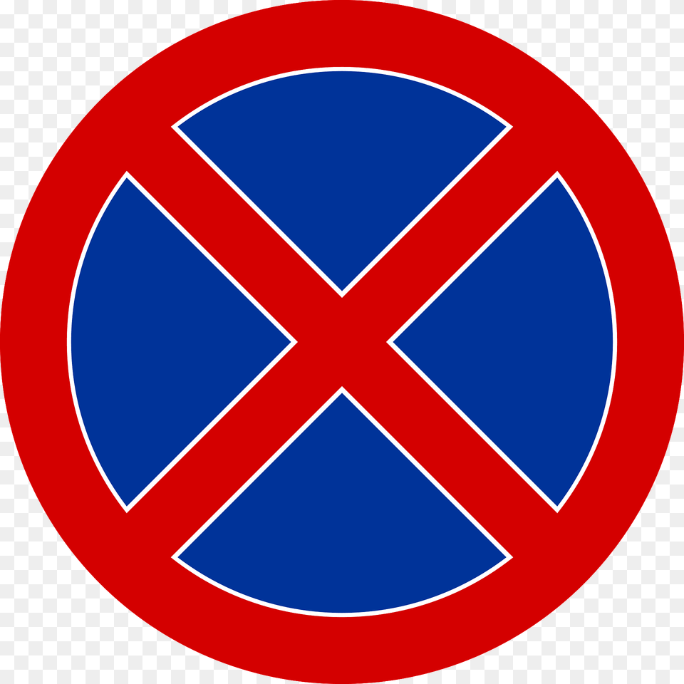 No Stopping Sign In Poland Clipart, Symbol, Road Sign Png Image