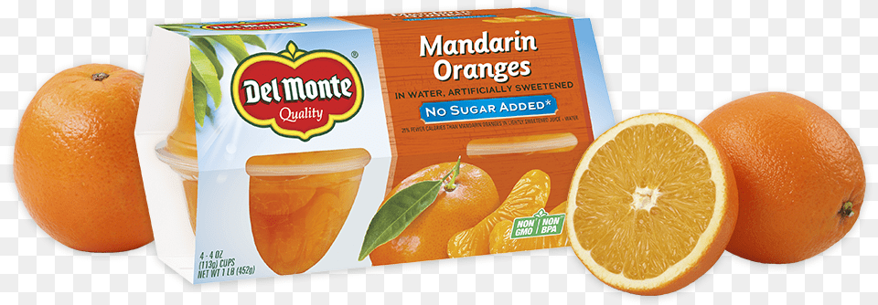 No Sugar Added Fruit Cup Snacks Del Monte Mandarin Oranges In Water 4 Pack 4 Oz, Beverage, Plant, Juice, Food Free Transparent Png