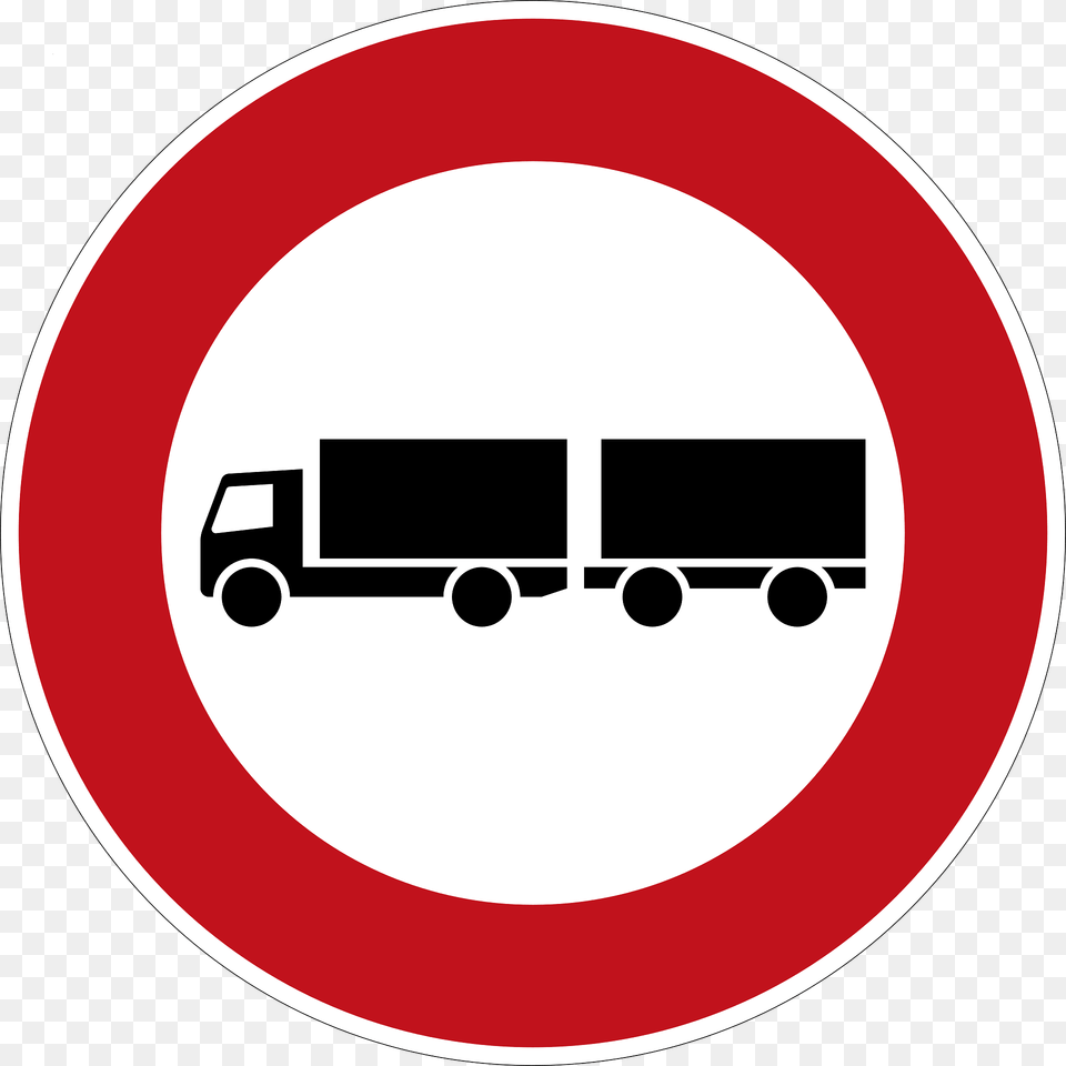 No Trucks With Trailers Permitted Clipart, Sign, Symbol, Road Sign, Disk Png Image