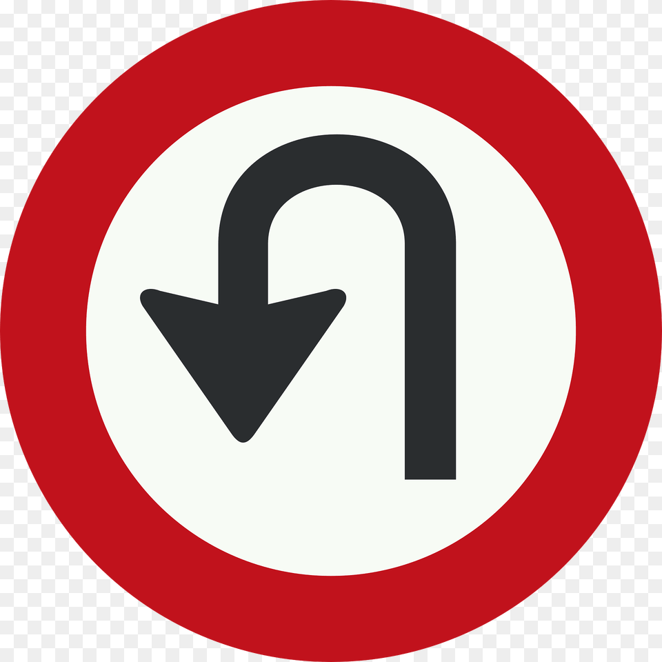 No U Turns Sign In Netherlands Clipart, Symbol, Road Sign, Disk Free Png Download