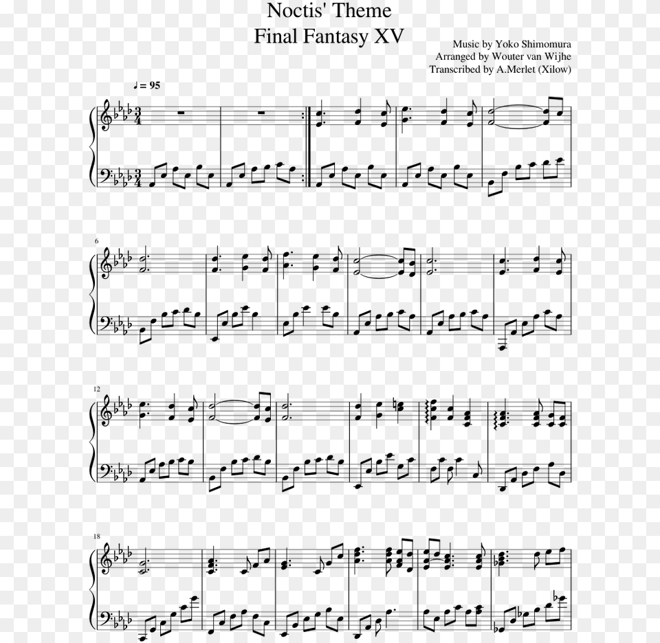 Noctis Theme Piano Sheet Music, Gray Free Png