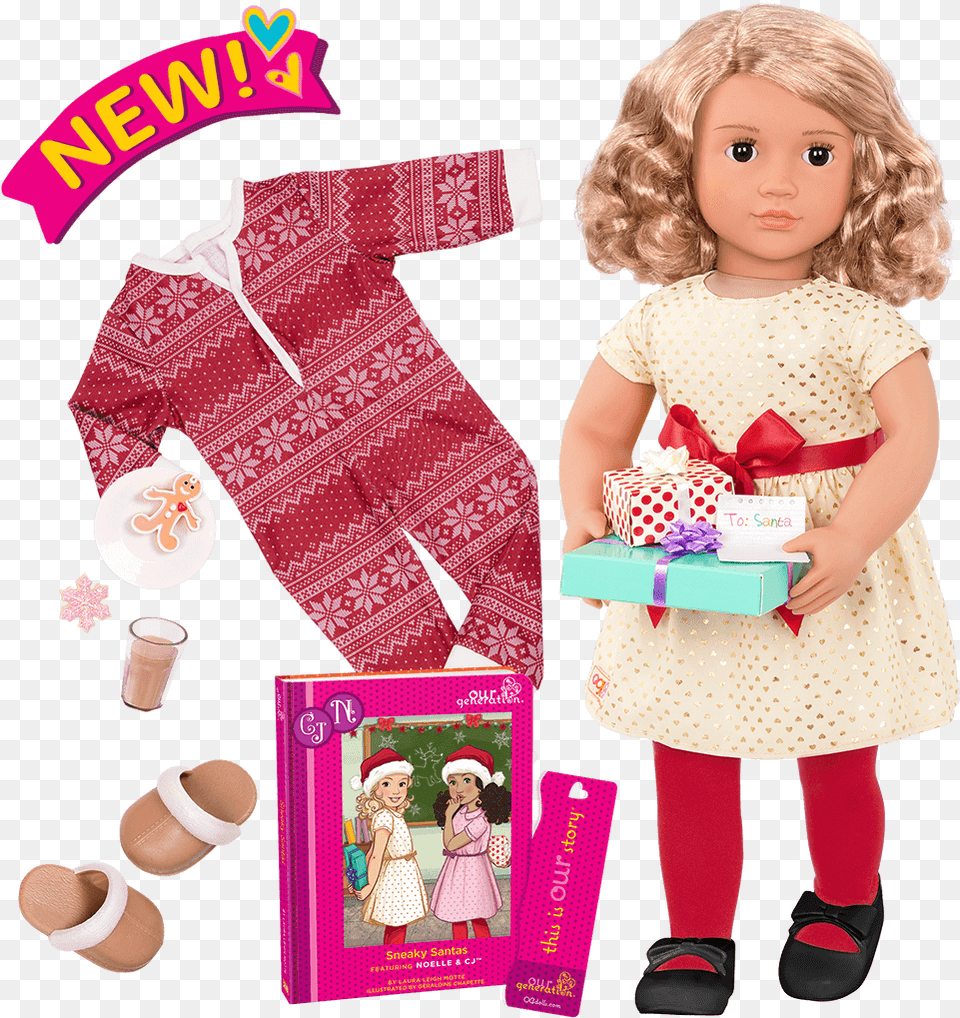 Noelle Deluxe 18 Inch Christmas Doll With Storybook Our Generation Noelle, Toy, Person, Face, Head Png