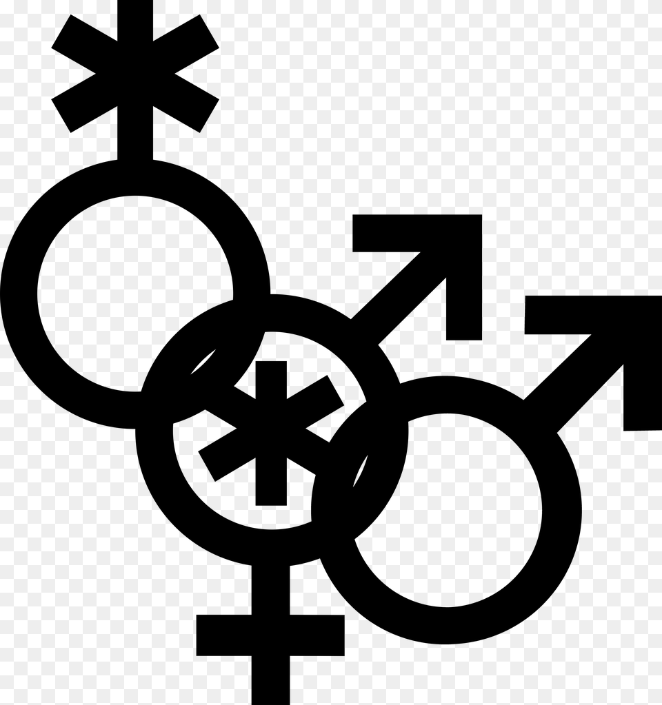 Nonbinary Man And Woman Symbol Interlocked With A Nonbinary Gender Symbol Icon Non Binary, Cross, Silhouette, Firearm, Gun Png