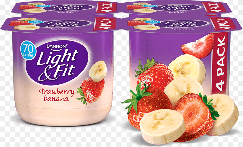Nonfat Light Strawberry Banana Yogurt From Giant Eagle Dannon Light Amp Fit Peach Yogurt, Dessert, Food, Fruit, Plant Free Png Download