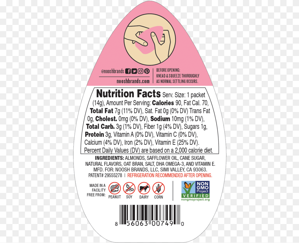 Noosh Almond Butter Packets Noosh Cupcake Almond Butter Nutrition Facts, Text, Disk Png Image