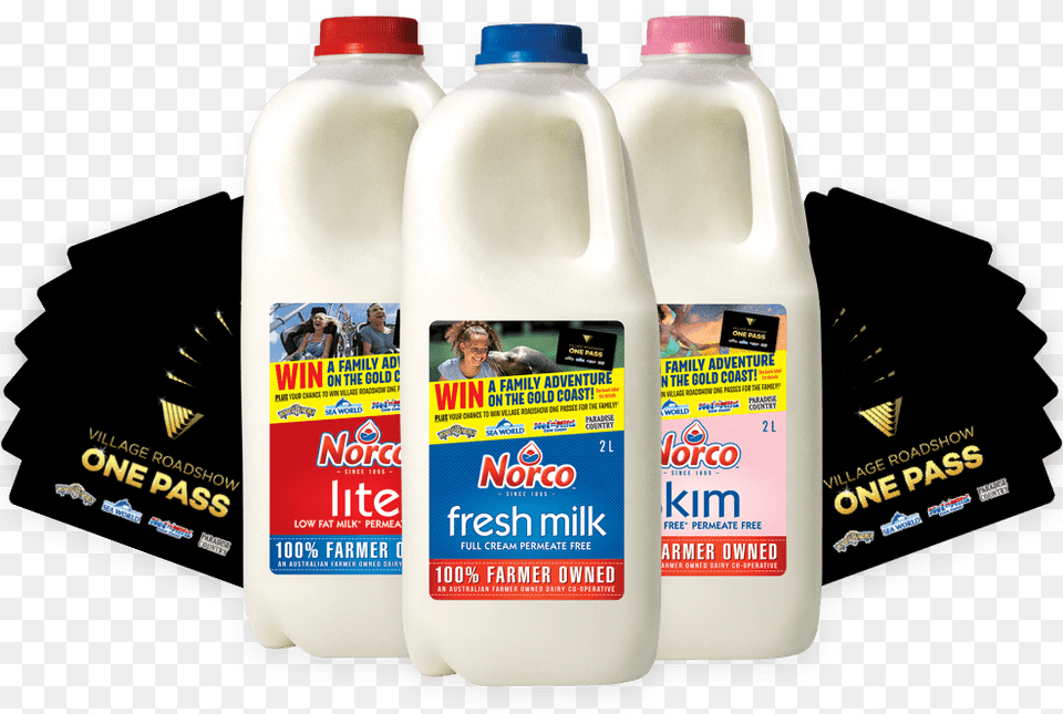 Norco Milk Bottles And Village Roadshow One Passes, Beverage, Person, Dairy, Food Free Transparent Png