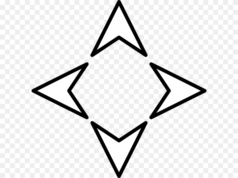 North Arrow Direction Compass Arrows Plain Arrows In 4 Directions, Symbol, Star Symbol Free Png Download
