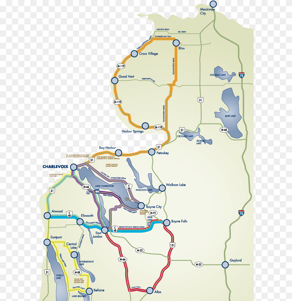 Northwest Michigan Fall Color Drive Map, Chart, Plot, Atlas, Diagram Free Png Download