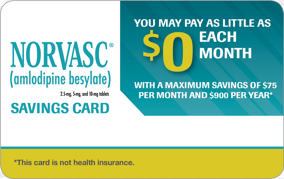 Norvasc Offers Savings To Patients Amlodipine, Text, Business Card, Paper Png
