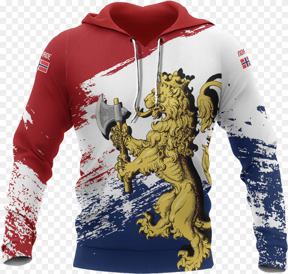 Norway Royal Lion Pullover Hoodie A0 Norway Coat Of Arms, Clothing, Knitwear, Sweater, Sweatshirt Free Png