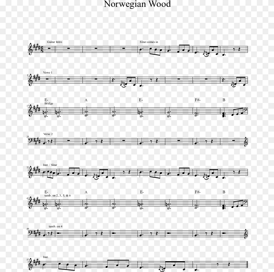 Norwegian Wood Sitar Part Musescore Bluesette No Sax Alto, Gray Free Png