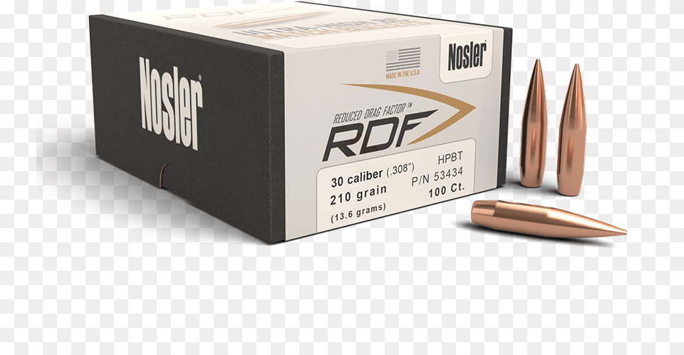 Nosler Rdf 30 Cal 210 Gr Hpbt Bullets Bullet, Ammunition, Weapon Free Png Download