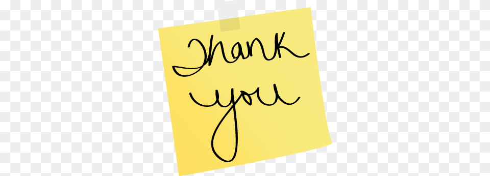 Note Thank You Yellow Sticky Note With The Words Thank You On It, Handwriting, Text, Calligraphy Png