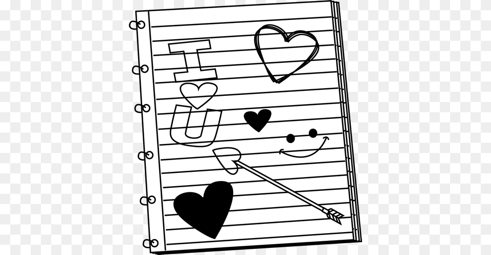 Notebook Clipart Black And White, Stencil, Symbol, Heart, Text Free Transparent Png