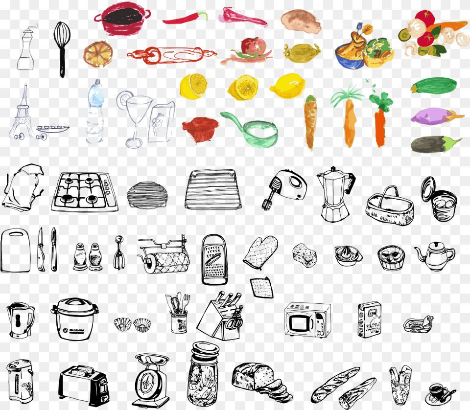 Notebook Clipart Vintage All Things In The Kitchen, Art, Doodle, Drawing, Cutlery Png Image