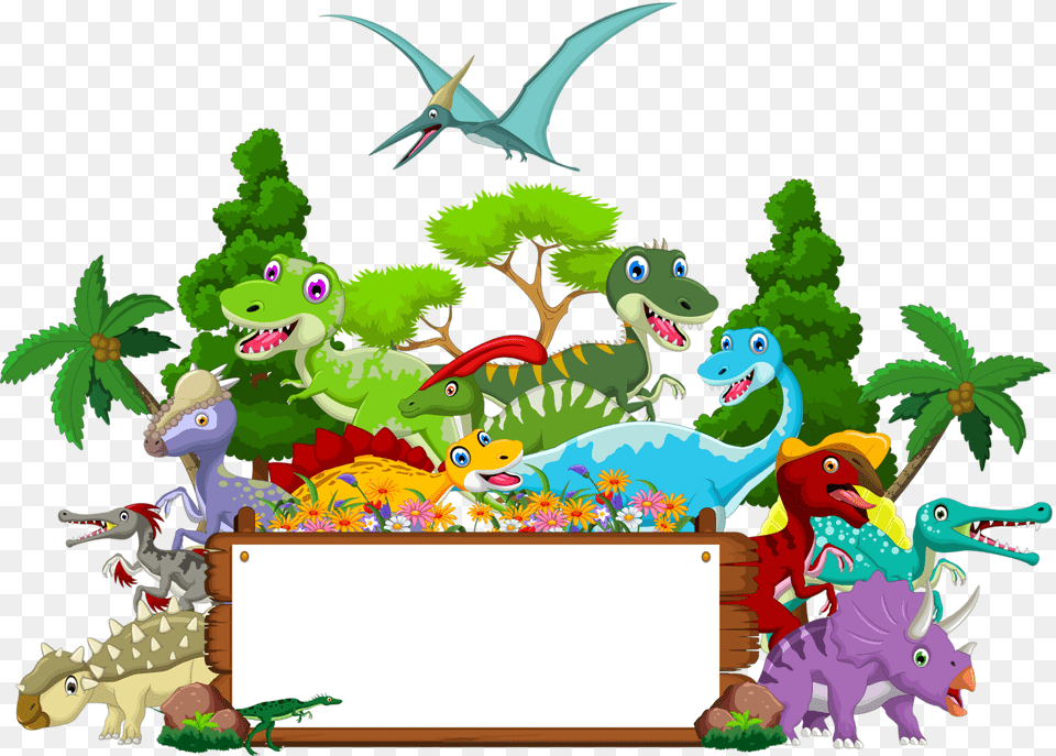 Notepad Clipart Cuaderno Dinosaur Cartoon With Landscape Background, Plant, Vegetation, Animal, Reptile Png
