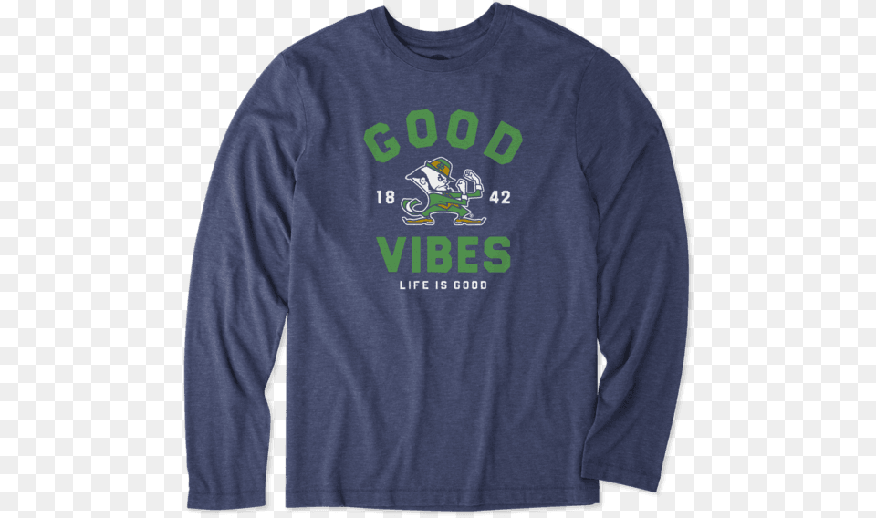 Notre Dame Good Vibes Arc Long Sleeve Cool Tee Notre Dame Fighting Irish, Clothing, Long Sleeve, T-shirt, Knitwear Free Png