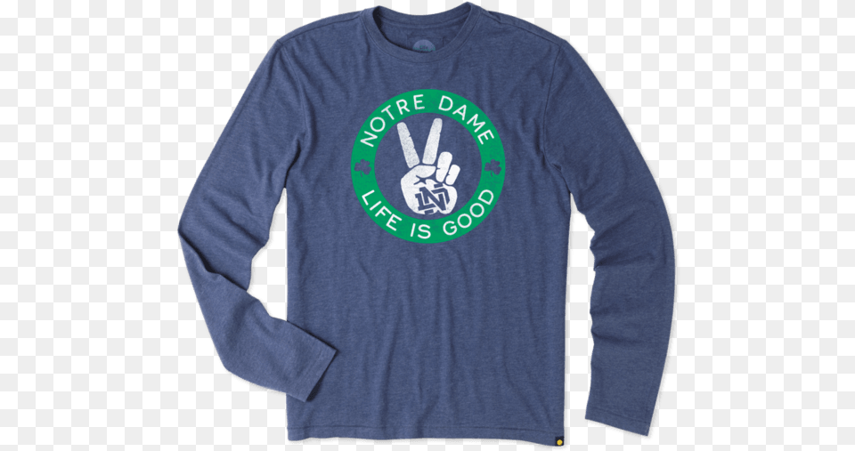 Notre Dame Peace Sign Long Sleeve Cool Tee Notre Dame Life Is Good, Clothing, Long Sleeve, T-shirt Png