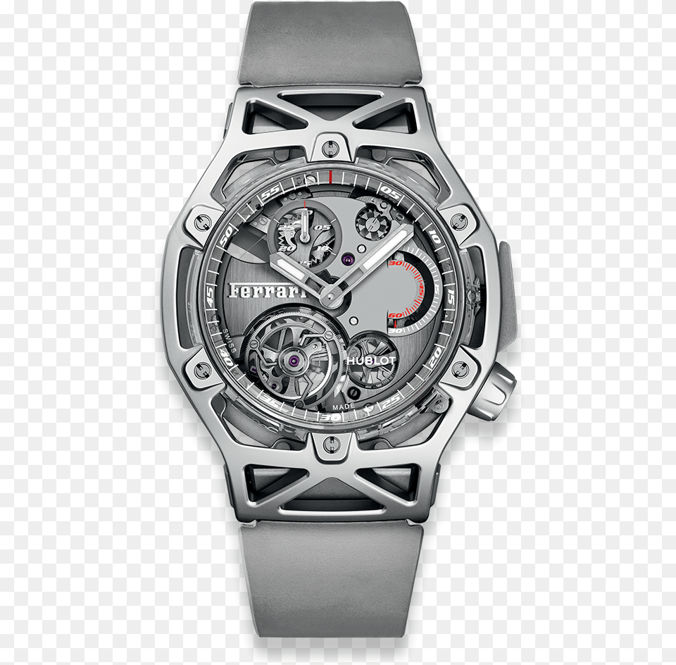 Novelties Techframe Ferrari Tourbillon Chronograph Hublot Techframe Ferrari Watch, Arm, Body Part, Person, Wristwatch Free Png