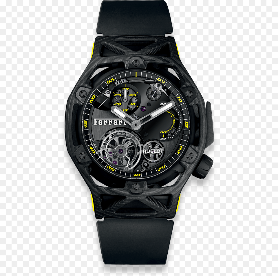 Novelties Techframe Ferrari Tourbillon Chronograph Iwc Top Gun Ceratanium, Arm, Body Part, Person, Wristwatch Png Image