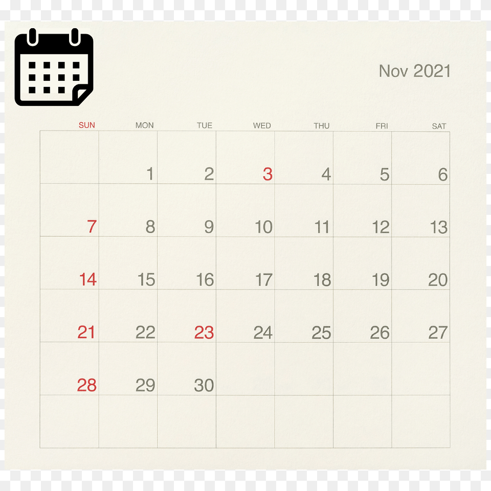 November 2021 Calendar, Text Free Png Download