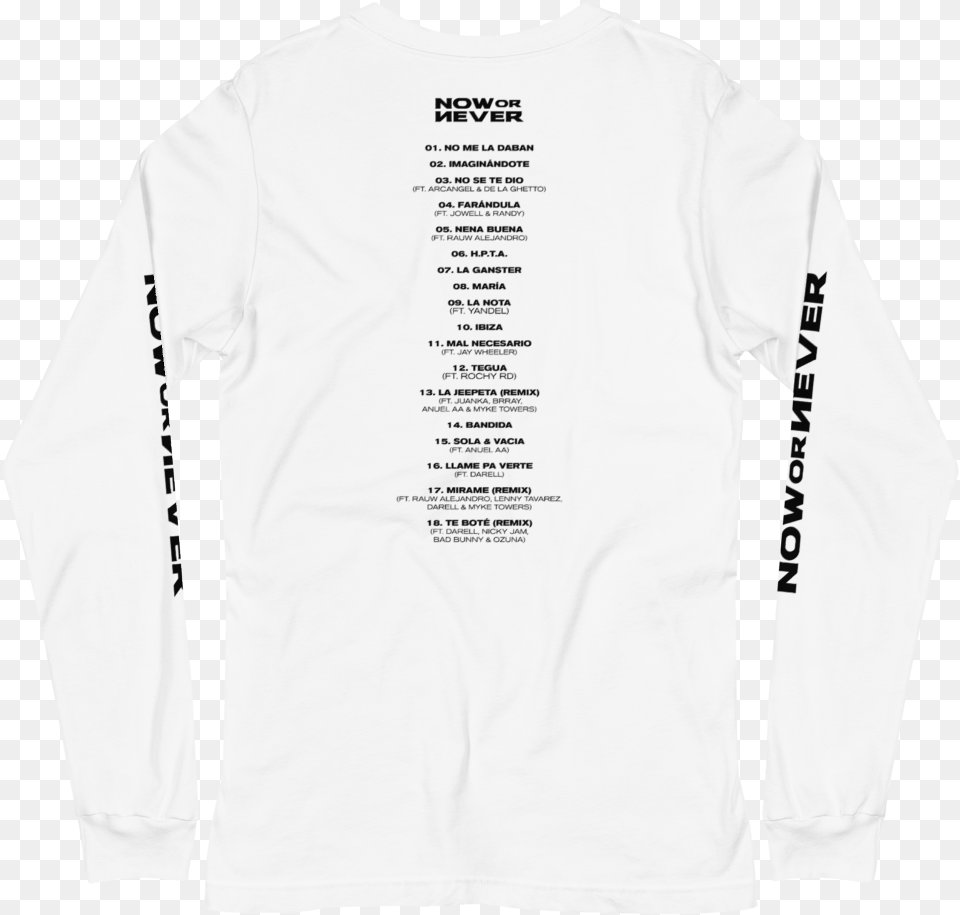 Now Or Never Tracklist Long Sleeve Long Sleeve, Clothing, Long Sleeve, T-shirt, Shirt Png