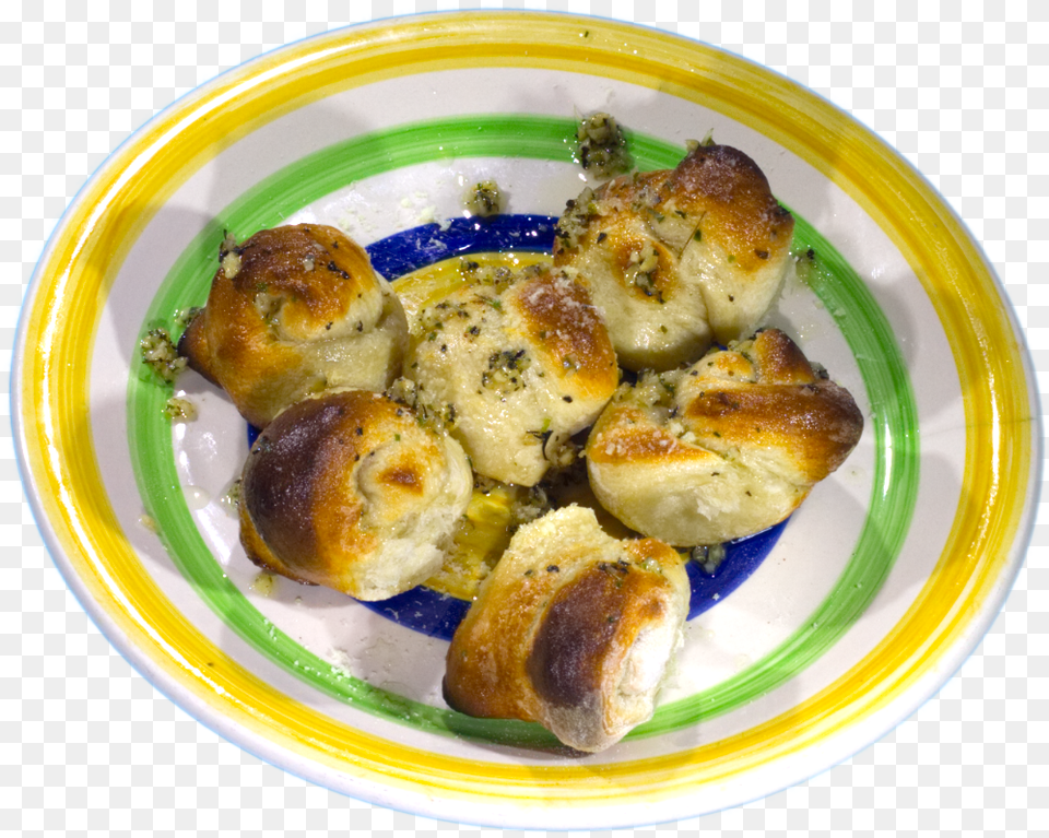 Nudos De Ajo Garlic Knots Food, Bread, Bun, Plate, Meal Png