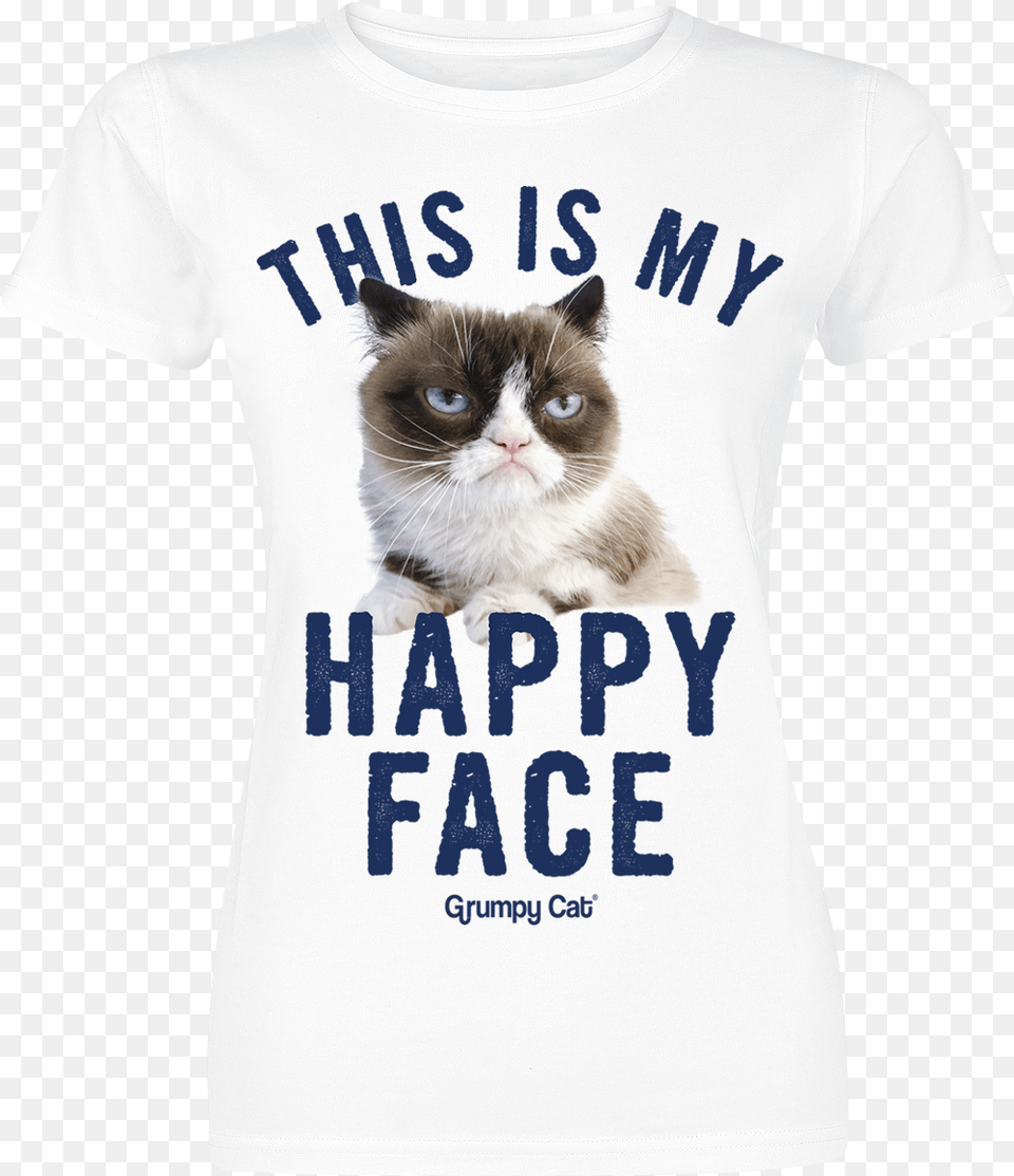 Null Happy Face White T Shirt Qtzstob Grumpy Cat Year In A Box Calendar Clothing, T-shirt, Animal, Mammal Free Transparent Png