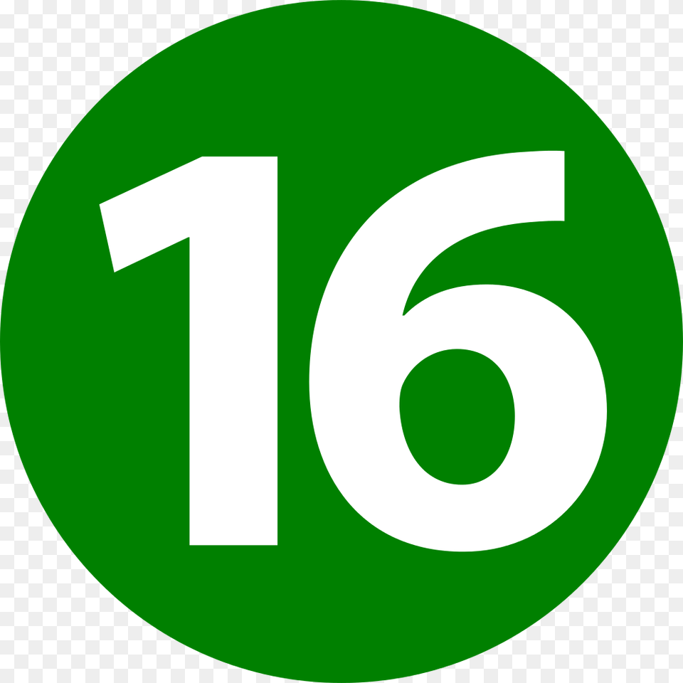 Number 16 Icon, Green, Symbol, Text, Disk Png