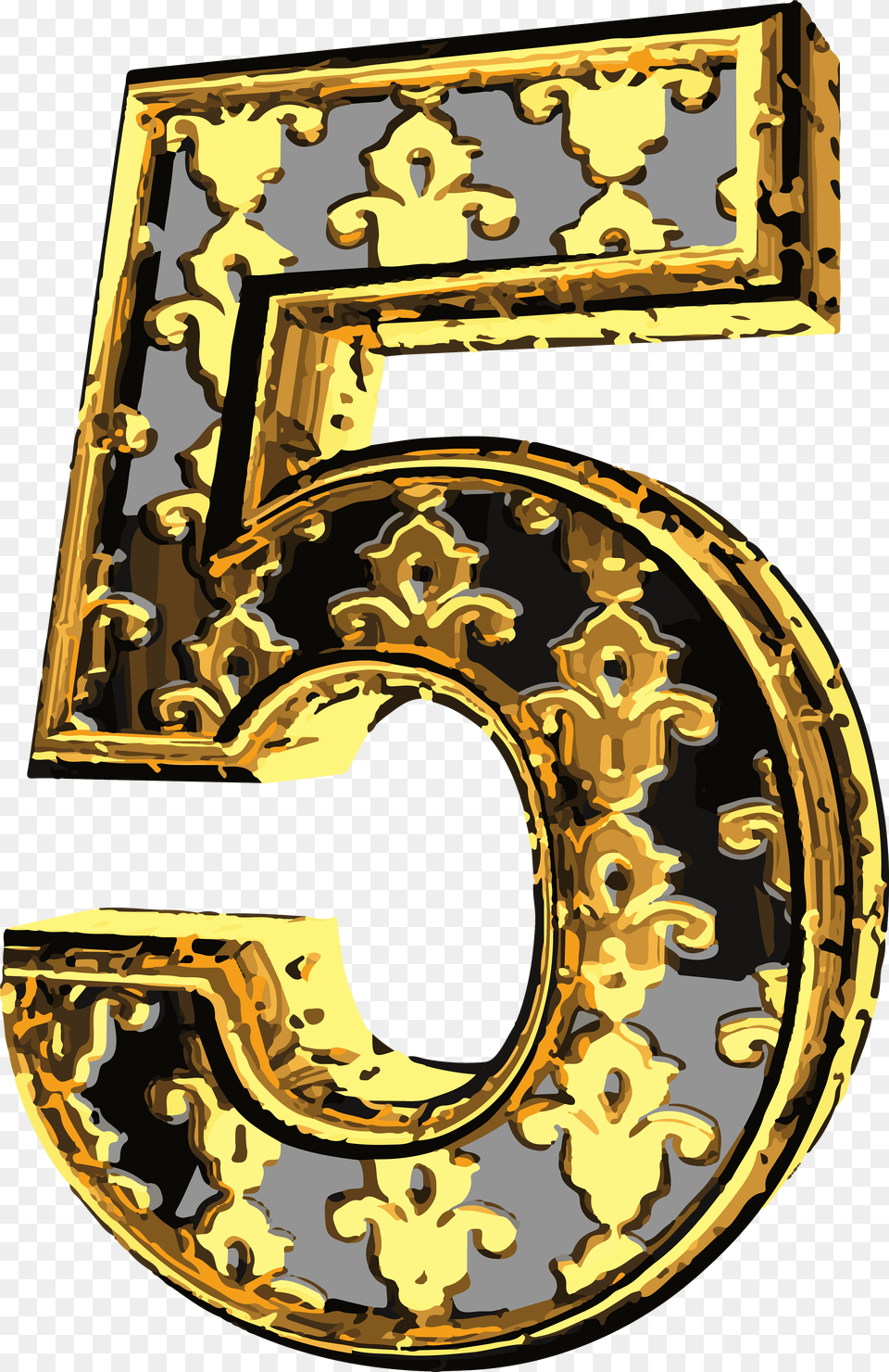 Number Five Clip Art Image Gold Decorative Numbers, Symbol, Text Png