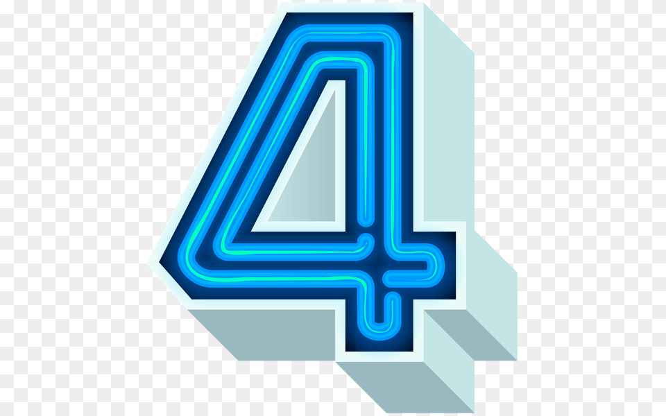 Number Four Neon Blue Clip Art, Light, Triangle Free Transparent Png