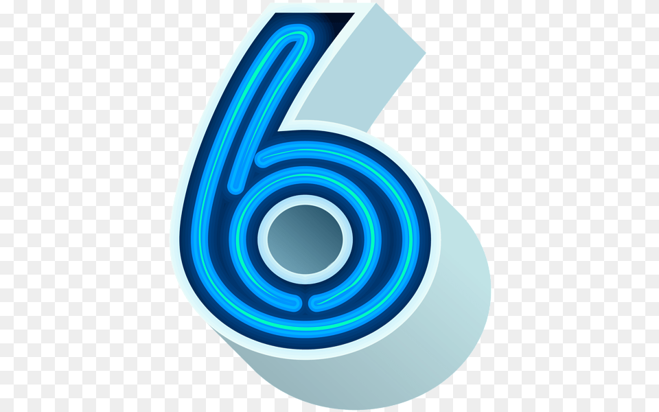 Number Six Neon Blue Clip Art, Text, Disk, Light, Symbol Free Transparent Png