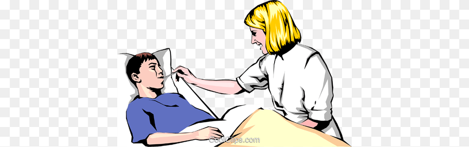 Nurse Checking For A Fever Royalty Free Vector Clip Art, Person, Patient, Adult, Woman Png
