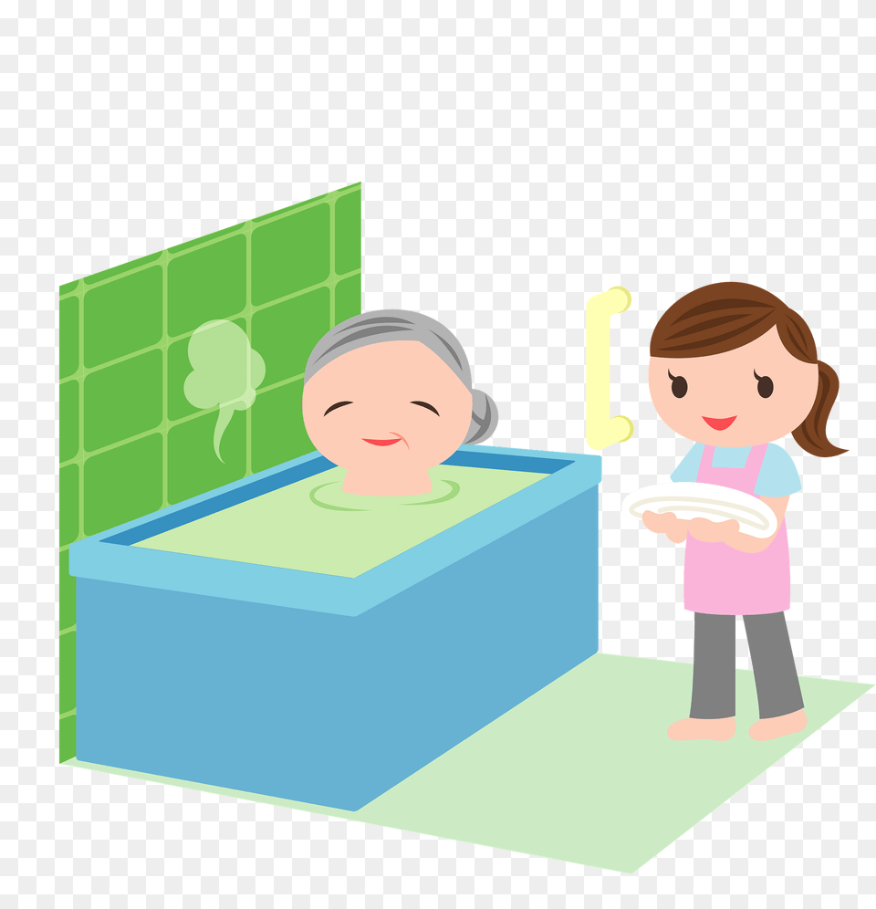 Nurse Is Assisting An Elderly Woman In Bathing Clipart, Baby, Person, Tub, Bathtub Free Png