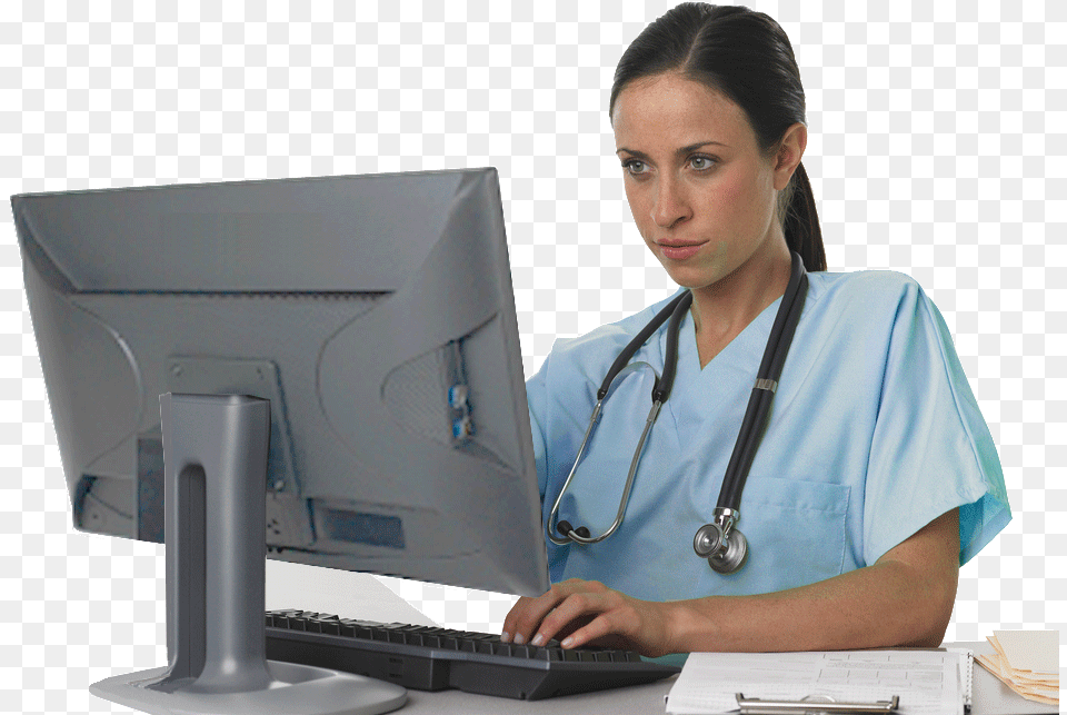 Nurse Using A Computer, Electronics, Adult, Person, Female Free Transparent Png
