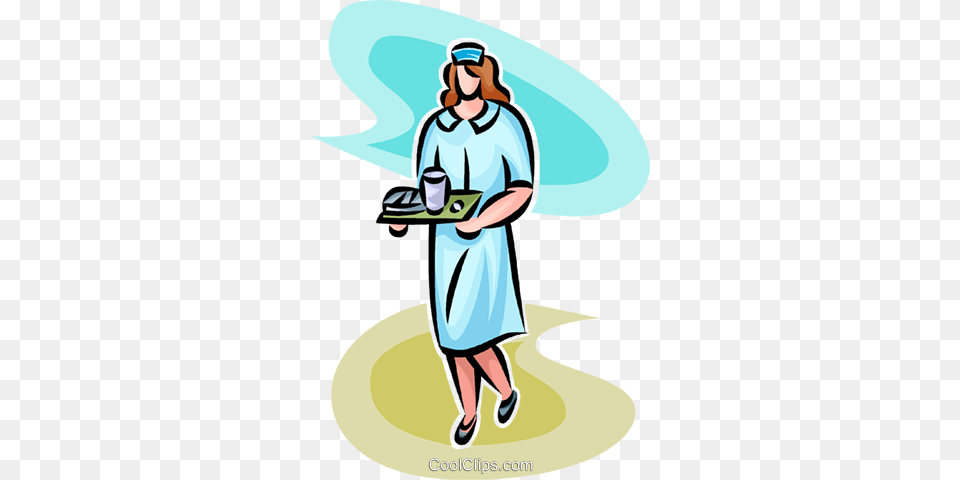 Nurse With A Tray Of Food Royalty Free Vector Clip Art, Clothing, Coat, Lab Coat, Person Png Image