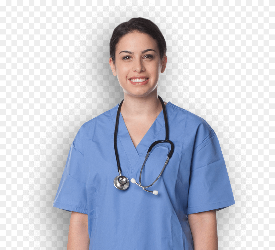 Nursing Student In Scrubs With Stethoscope Nurse Scrubs With Stethoscope, Adult, Female, Person, Woman Png Image