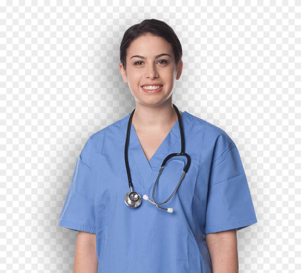 Nursing Student In Scrubs With Stethoscope Nursing Student, Adult, Female, Person, Woman Png Image