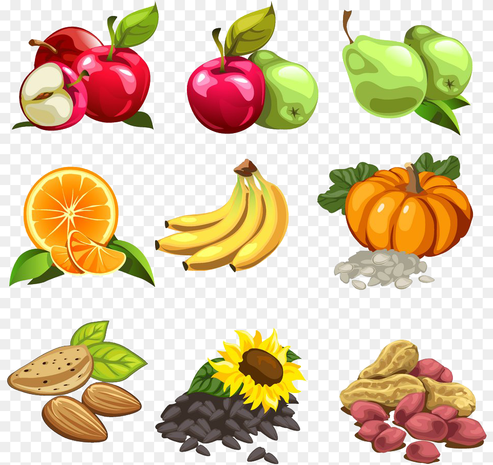 Nut Cartoon Illustration Apple Dibujo De Alimentos, Banana, Food, Fruit, Plant Free Png Download