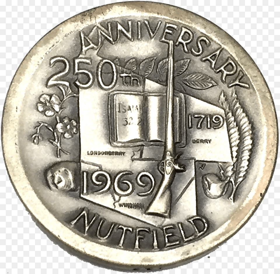 Nutfield 250th Medal Silver Dime, Coin, Money Png Image