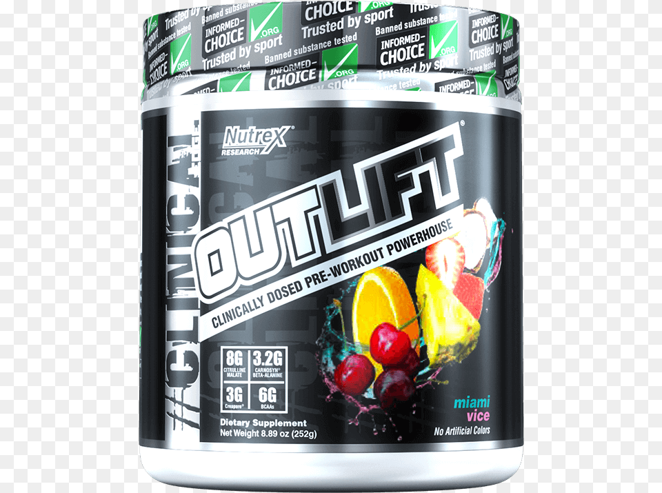 Nutrex Outlift 10 Servings Miami Vice, Can, Food, Fruit, Plant Png Image