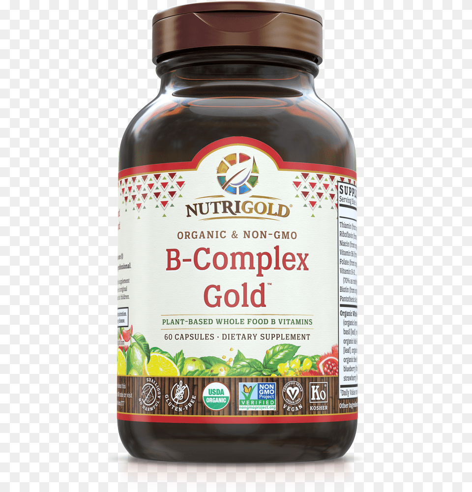 Nutrigold Vitamin B Complex Plant Based Whole Food Nutrigold Vitamin D3 Gold, Bottle, Cosmetics, Herbal, Herbs Png