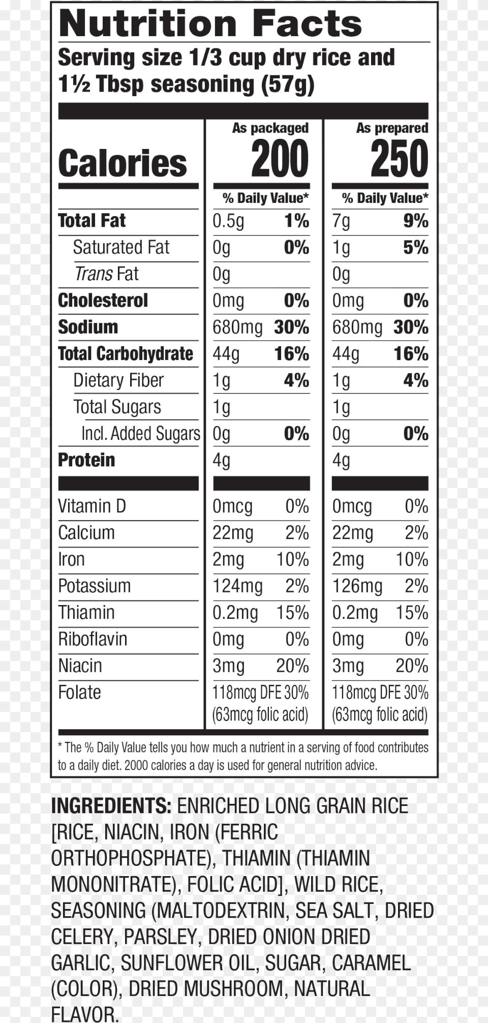 Nutrition Facts Long Grain Amp Wild Seasoned Rice Nutrition Facts, Text, Menu Png Image