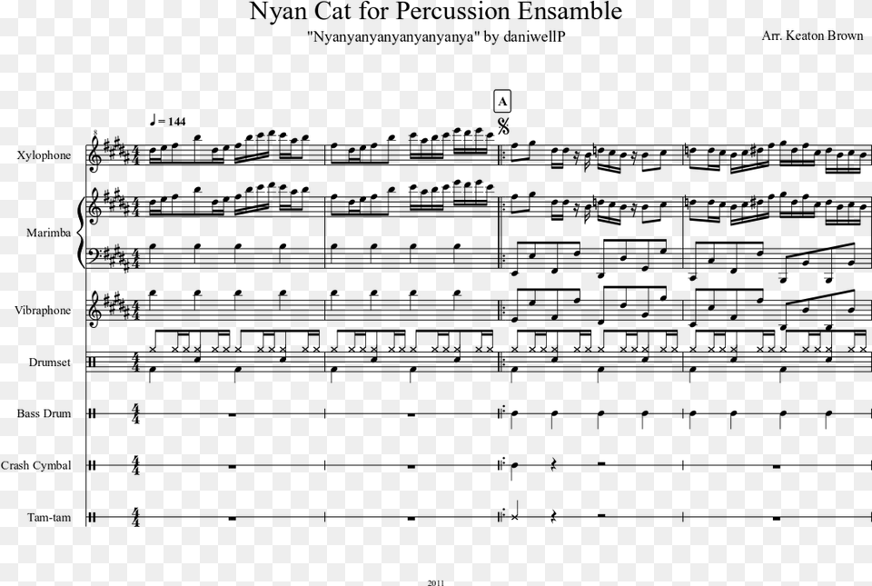 Nyan Cat For Percussion Ensamble Sheet Music Composed Sheet Music, Gray Png Image