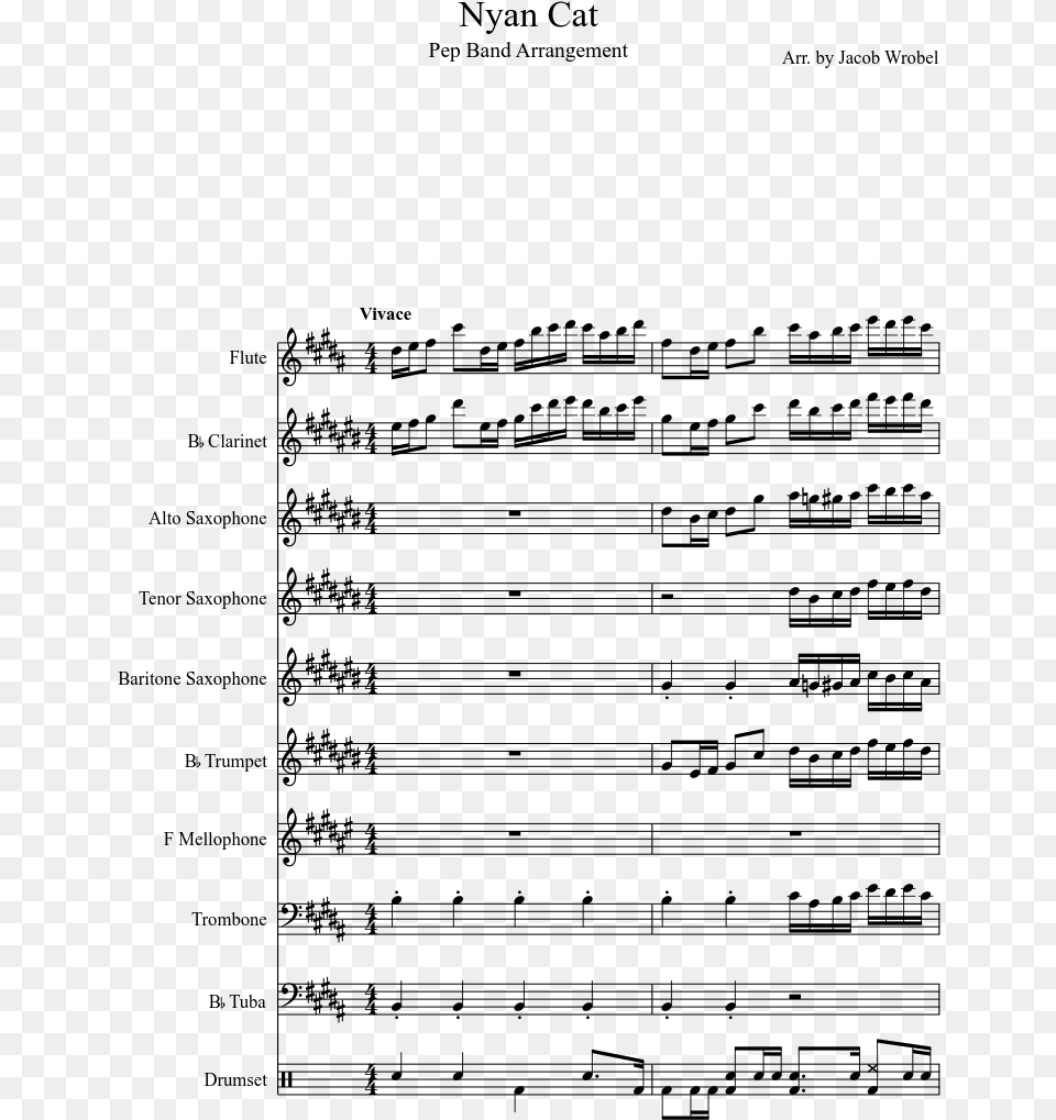 Nyan Cat Sheet Music Composed By Arr Skillet Monster Drum Sheet Music, Gray Png