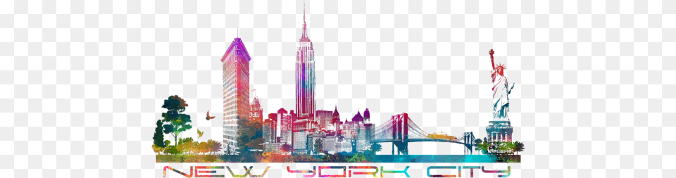 Nyc Skyline T Shirt New York City Drawing Color, Architecture, Building, Metropolis, Spire Png Image