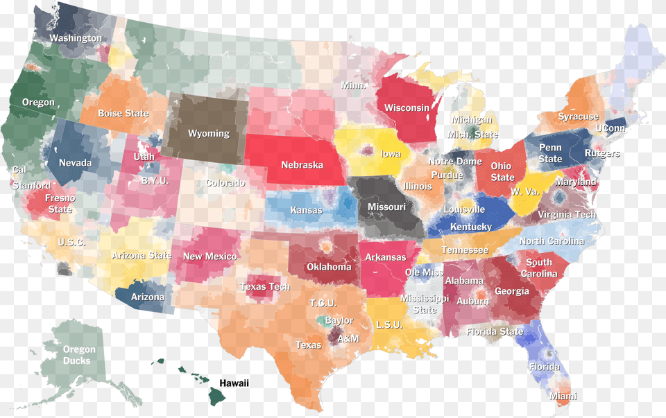 Nyt Most Popular College Football By State, Chart, Map, Plot, Atlas Png