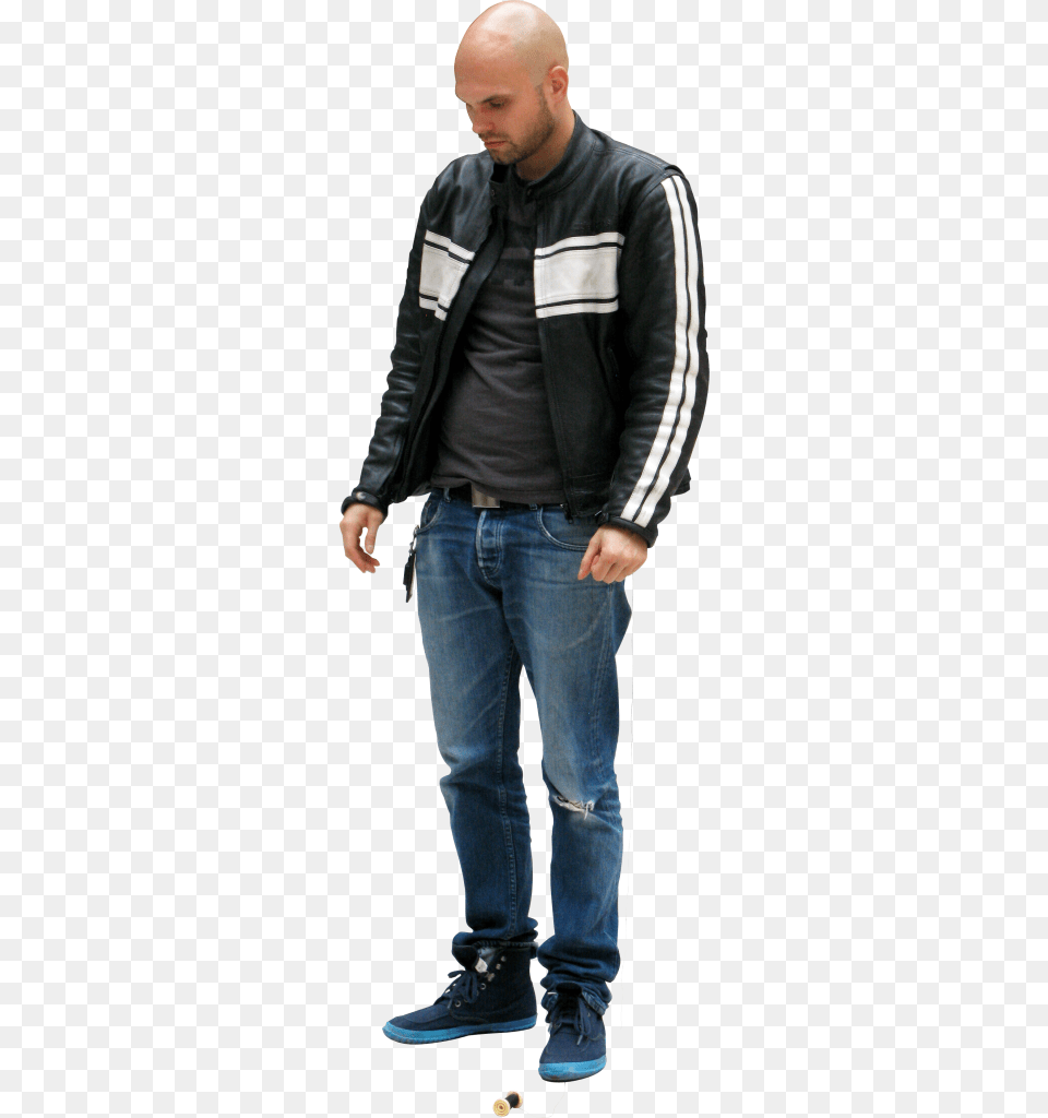 O Trying To Figure Out What To Do With A Roll Of String Person Looking Down, Jacket, Clothing, Coat, Pants Png